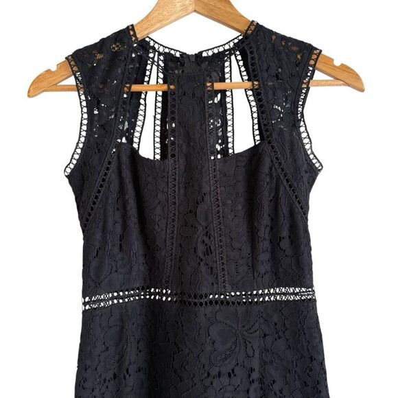 Bardot Splice Panel Lace Cutout Midi Dress Black Size 4 - Picture 4 of 9